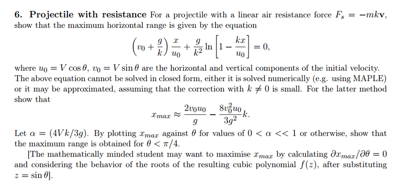 Projectile Motion with Linear Air Resistance