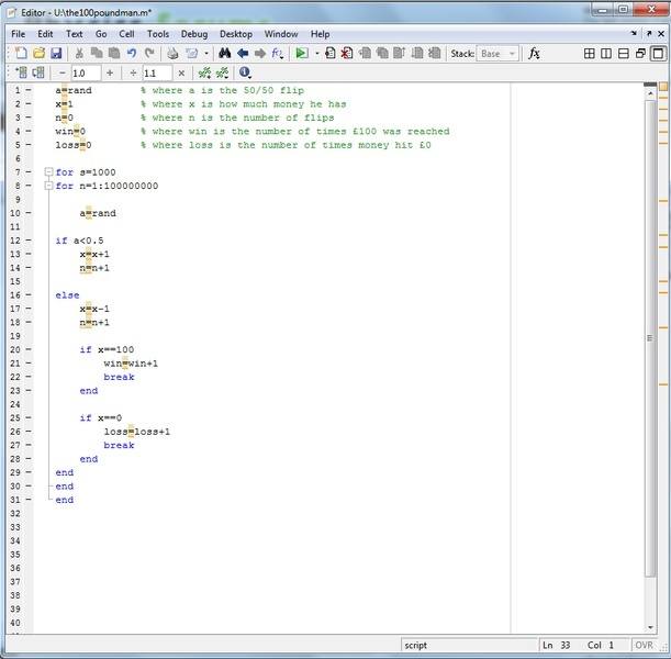 Using MATLAB to work out coin-flip style probabilities