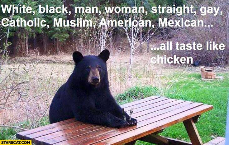 bear-white-black-man-woman-straight-gay-catholic-muslim-american-mexican-all-taste-like-chicken.jpg