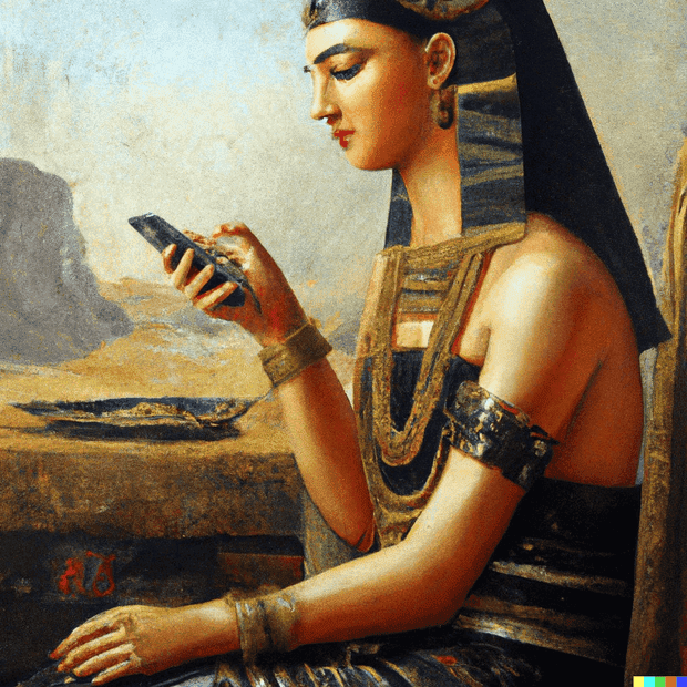 Cleopatra checking her iPhone.png