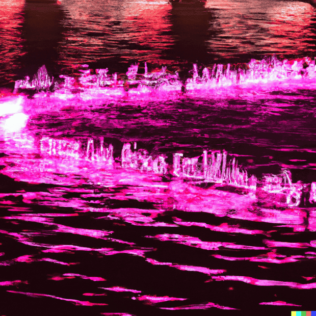 DALL·E 2023-02-13 22.18.12 - Music flowing in a river with pink reflections with physics equat...png