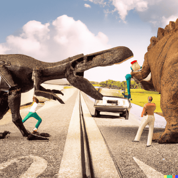 DALL·E 2023-02-13 22.20.40 - A neandertal fighting an angry tyranosaurus rex with a screwdrive...png