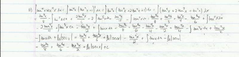 Calculus Ii Trigonometric Integrals Evaluate Integral Tan X 5 Sec X 4 Dx Physics Forums