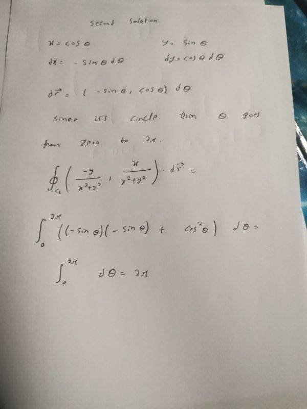 Line integral around a circle centered at the origin