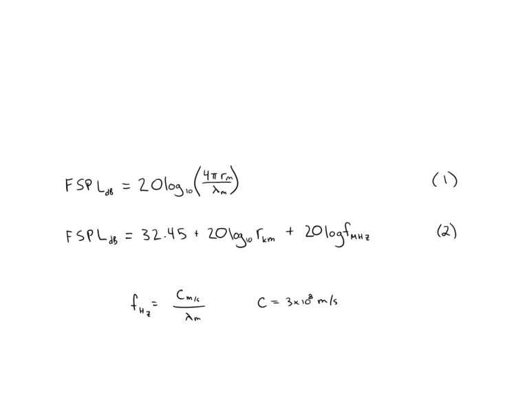FreeSpace Path Loss Equation finding the constant for d in km and f