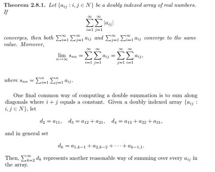 Convergence of a double summation using diagonals