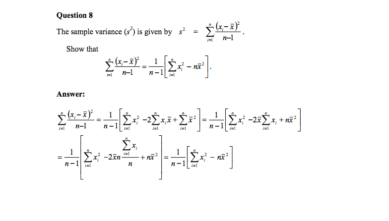 How to Calculate Sample Variance Using Elementary Algebra