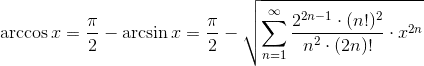 sqrt{\sum_{n%3D1}^{\infty}\frac{2^{2n-1}\cdot%20%28n!%29^2}{n^2\cdot%20%282n%29!}\cdot%20x^{2n}}.gif