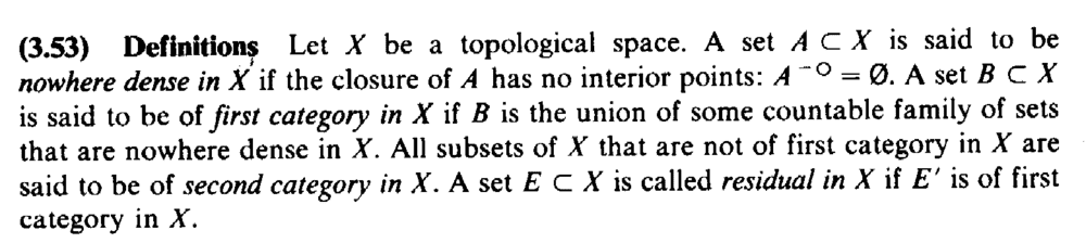 Stromberg -  Defn 3.53 ... Nowhere Dense ...First and Second Category ... .png