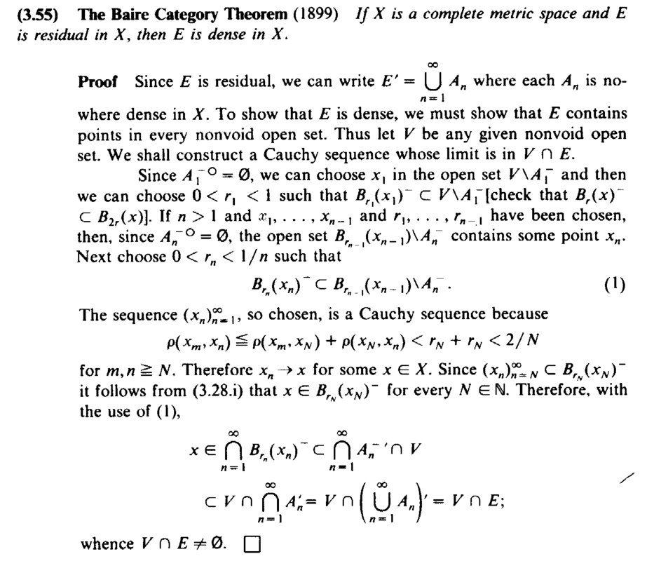 Stromberg - Theorem 3.55 ... Baire Category Theorem ... .png