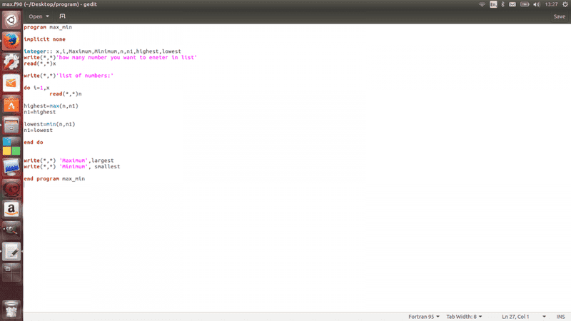 Fortran 90: Find Max & Min Values