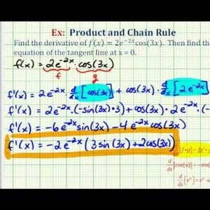 Ex: Find a Derivative and Equation of Tangent Line Using Product and Chain Rule   (Exp*Trig)