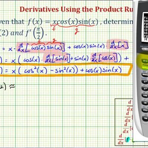 Ex: Find a Derivative Function and Derivative Value Using the Product Rule (3 products)