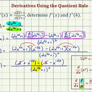 Ex: Find a Derivative and Derivative Function Value Using the Quotient Rule (square roots)