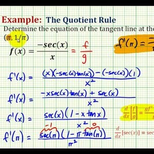 Ex:   Determine the Equation of a Tangent Line to Using the Quotient Rule Involving a Trig Function