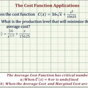 Ex 2: Cost Function Applications - Marginal Cost, Average Cost, Minimum Average Cost