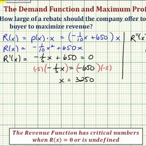 Ex: Find a Demand Function and a Rebate Amount to Maximize Revenue and Profit