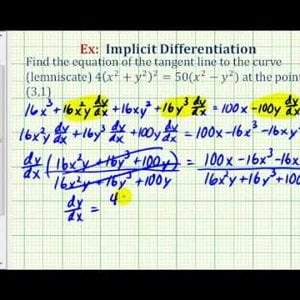 Ex: Implicit Differentiation - Equation of Tangent Line