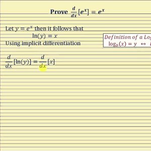 Proof - The Derivative of f(x) = e^x:   d/dx[e^x]=e^x (Implicit Differentiation)