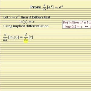 Proof - The Derivative of f(x) = e^x:   d/dx[e^x]=e^x (Implicit Differentiation)
