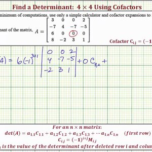 Ex: Find the Value of a 4x4 Determinant Using Cofactor Expansion (with Zeros)