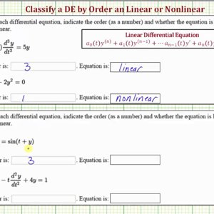 Differential Equations:  Find the Order and Classify as Linear or Nonlinear