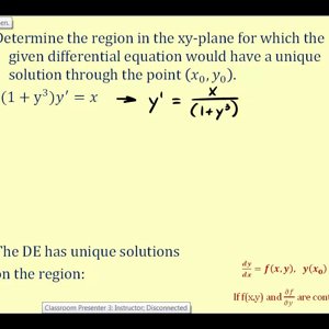 Find the Region a First Order Differential Equation Has a Unique Solution Through a Point - Part 2 - YouTube