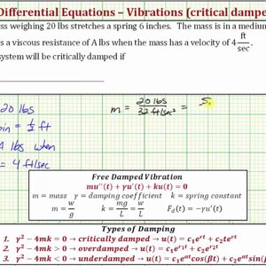 Ex: Determine a Dampening Force For An Critically Damped System (Free Damped Vibration)