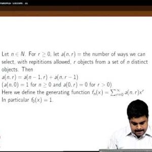 Combinatorics by Dr. L. S. Chandran (NPTEL):- Lecture 31: Solving recurrence relations using generating functions - Part 2