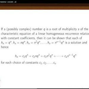 Combinatorics by Dr. L. S. Chandran (NPTEL):- Lecture 26: Recurrence Relations - Part 4