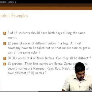 Combinatorics by Dr. L. S. Chandran (NPTEL):- Lecture 01: Pigeon hole principle - (Part 1)