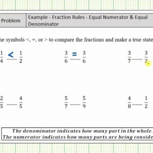 Comparing Fractions with the Same Numerators Or Same Denominators - No LCD (B)