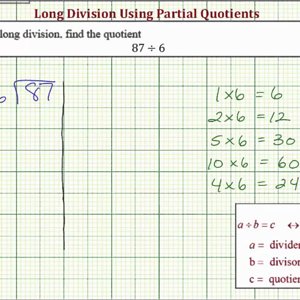 Ex: Division Using Partial Quotient - Two Digit Divided by One Digit (With Remainder)