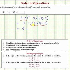 Ex 3:  Evaluate an Expression using Order of Operations:  a^2-bcd (integers)